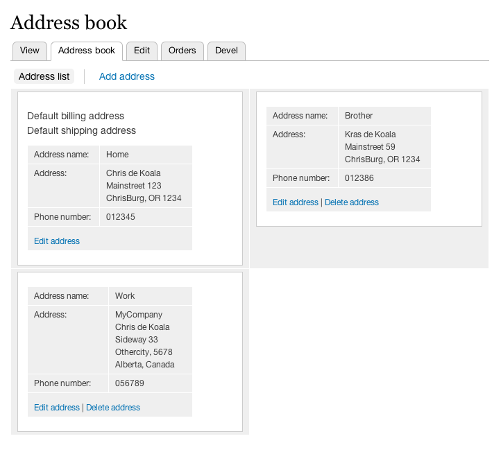 Order address. The view address. Js address book. Address Canada  Phone number. Address book qt.