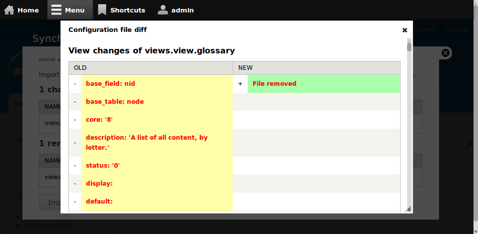 screenshot of diff with file removed via editing a manifest