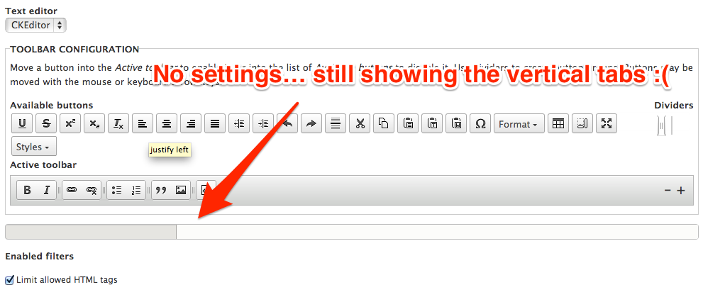 Empty settings vertical tabs