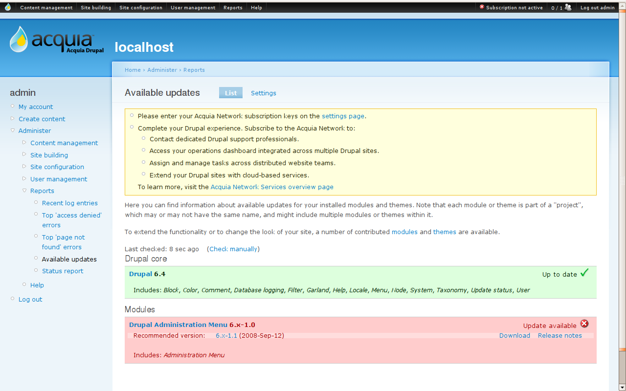 Acquia_Drupal_not_connected