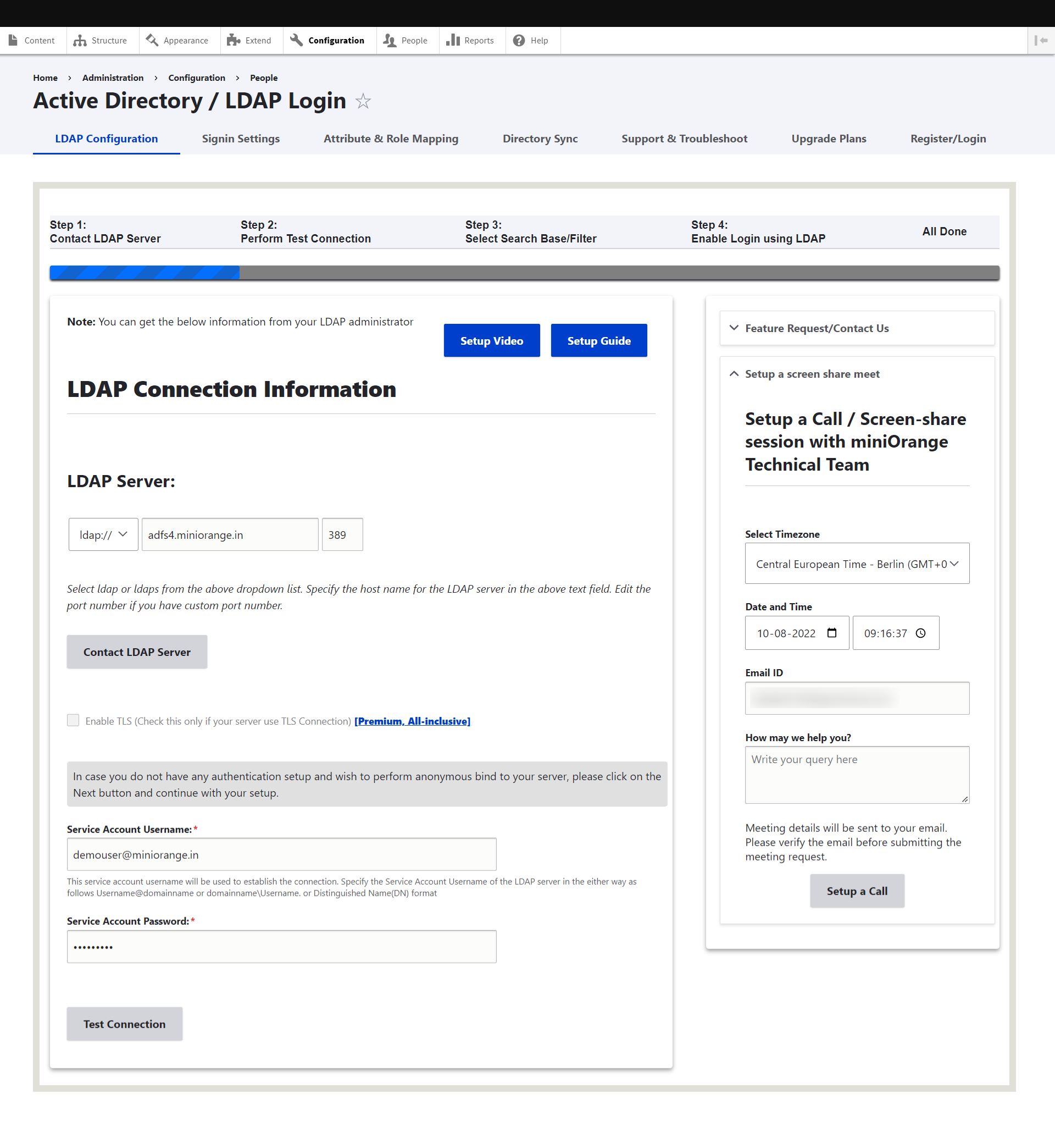 Drupal LDAP- enter ad username and ad password