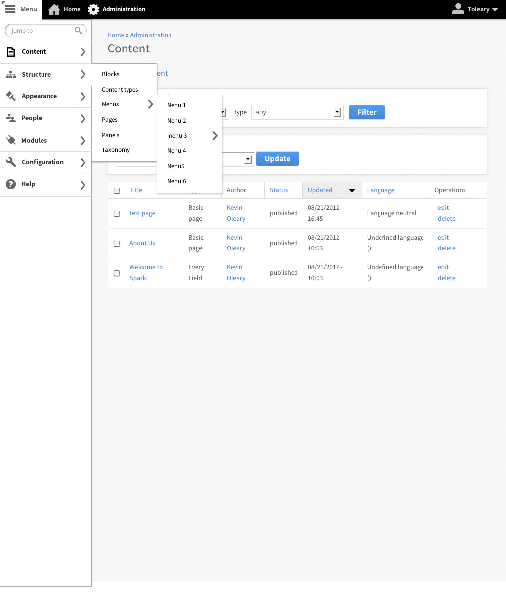 Sidebar tray menu with directory structure navigation style, show flyouts for submens when the user interacts with a pointing device