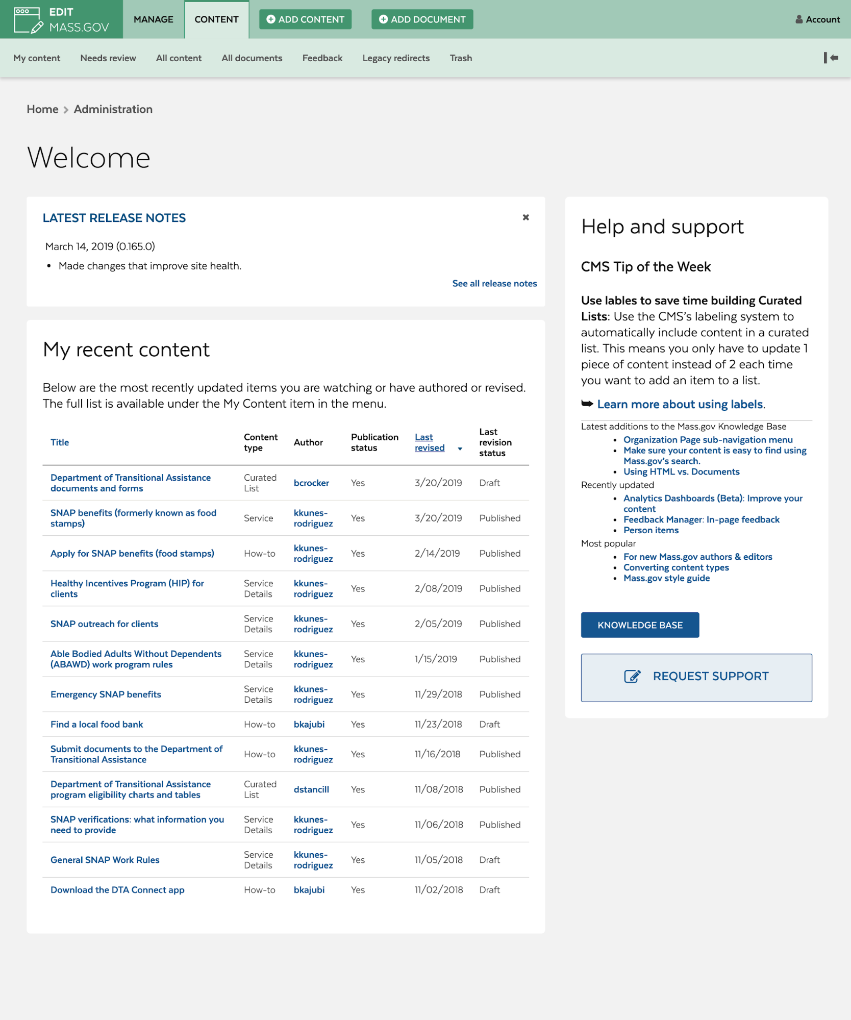 refined admin experience for Mass.gov includes a custom homepage 