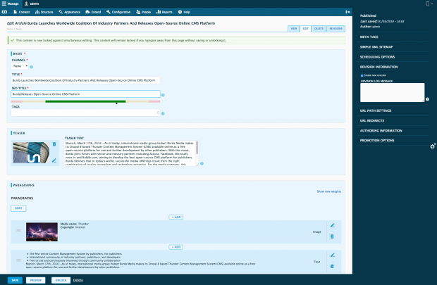The Thunder back end with the Thunder Admin Theme