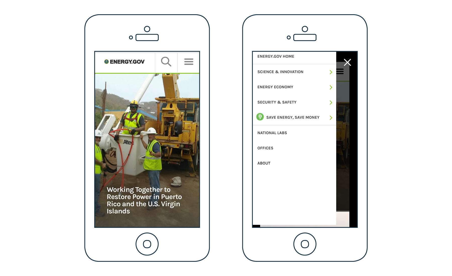 energy.gov homepage on mobile