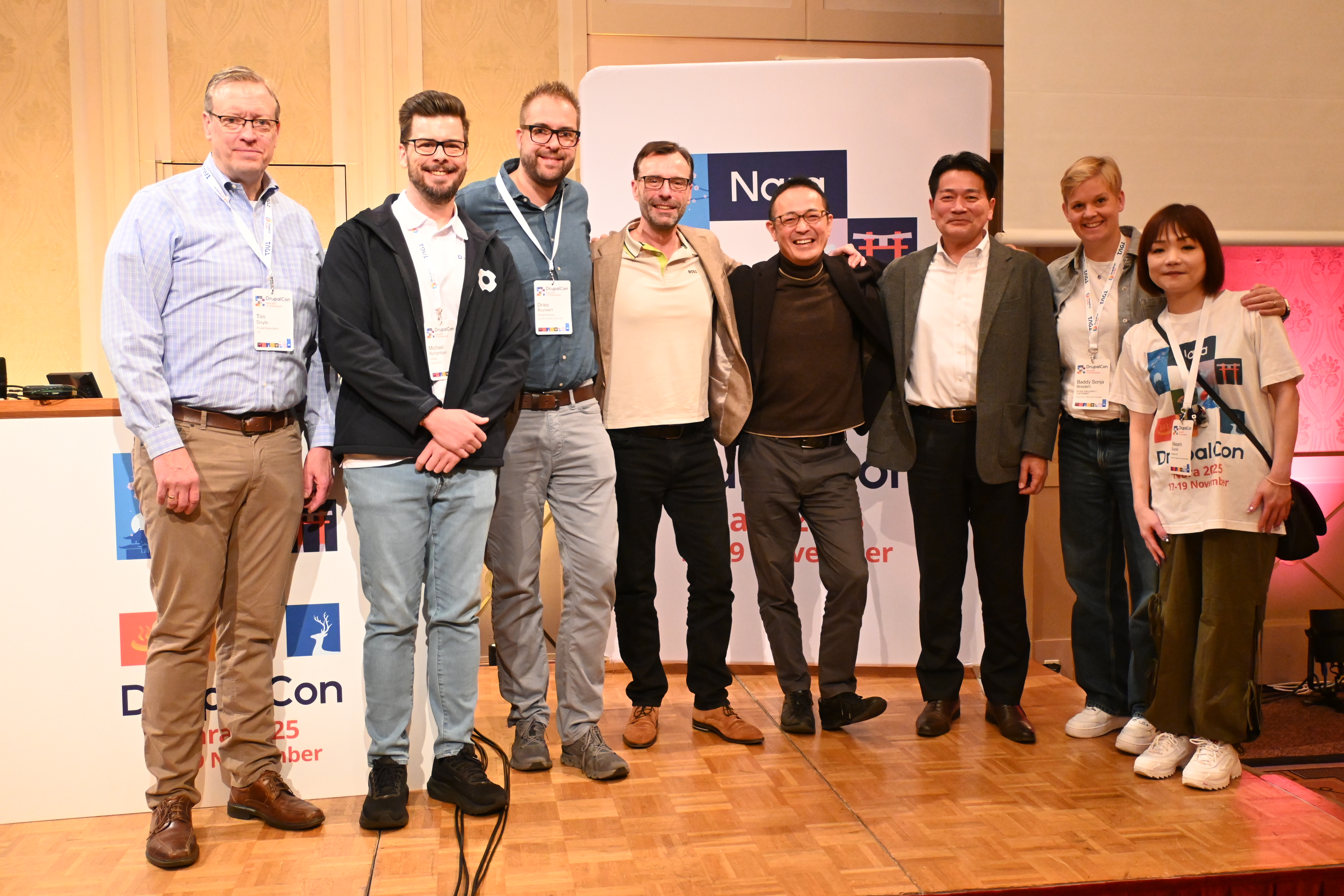 DrupalCon organizers and Sharp team on stage in Nara