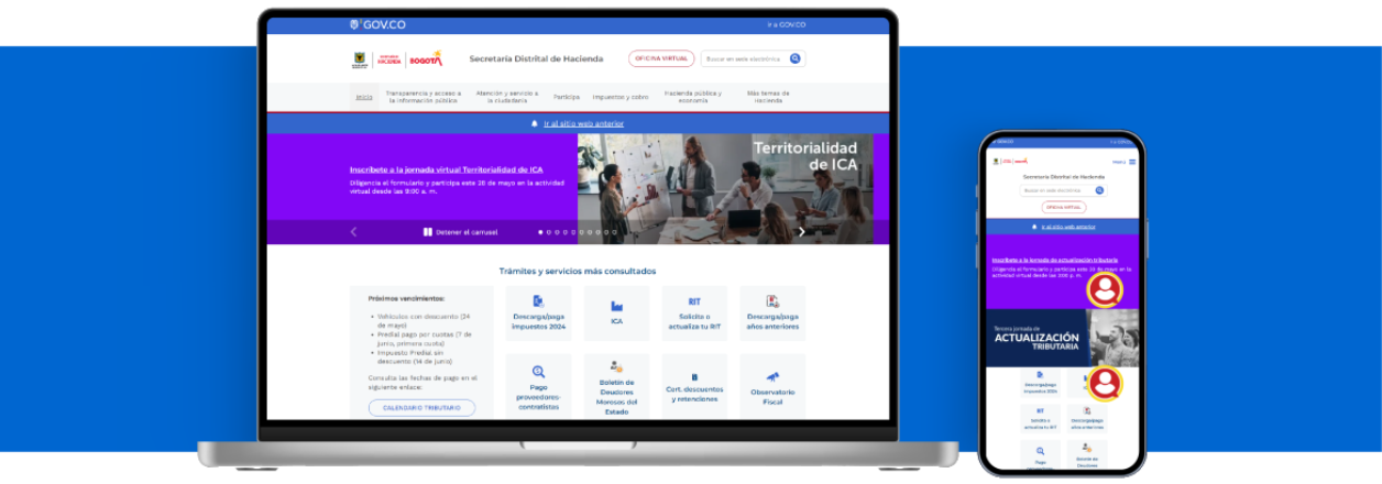 District Treasury Department homepage interface.