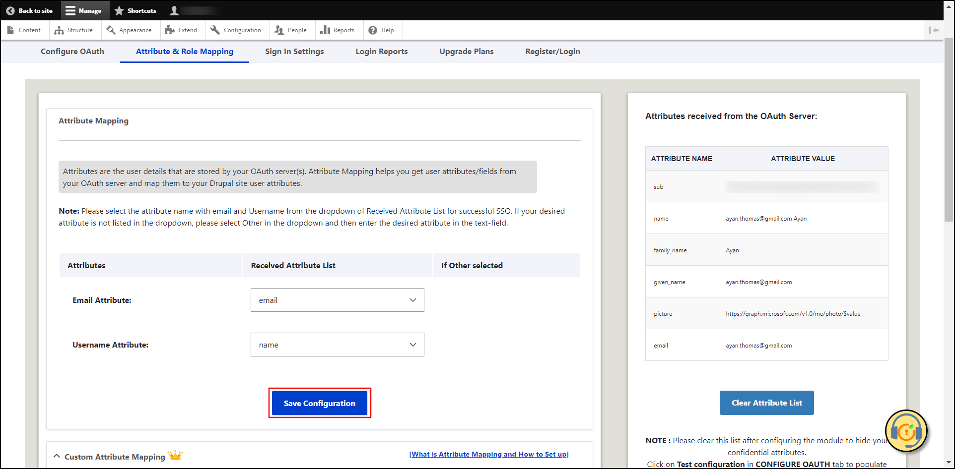 Map the Attribute which received from the OAuth Server (Azure) with Drupal Attribute fields