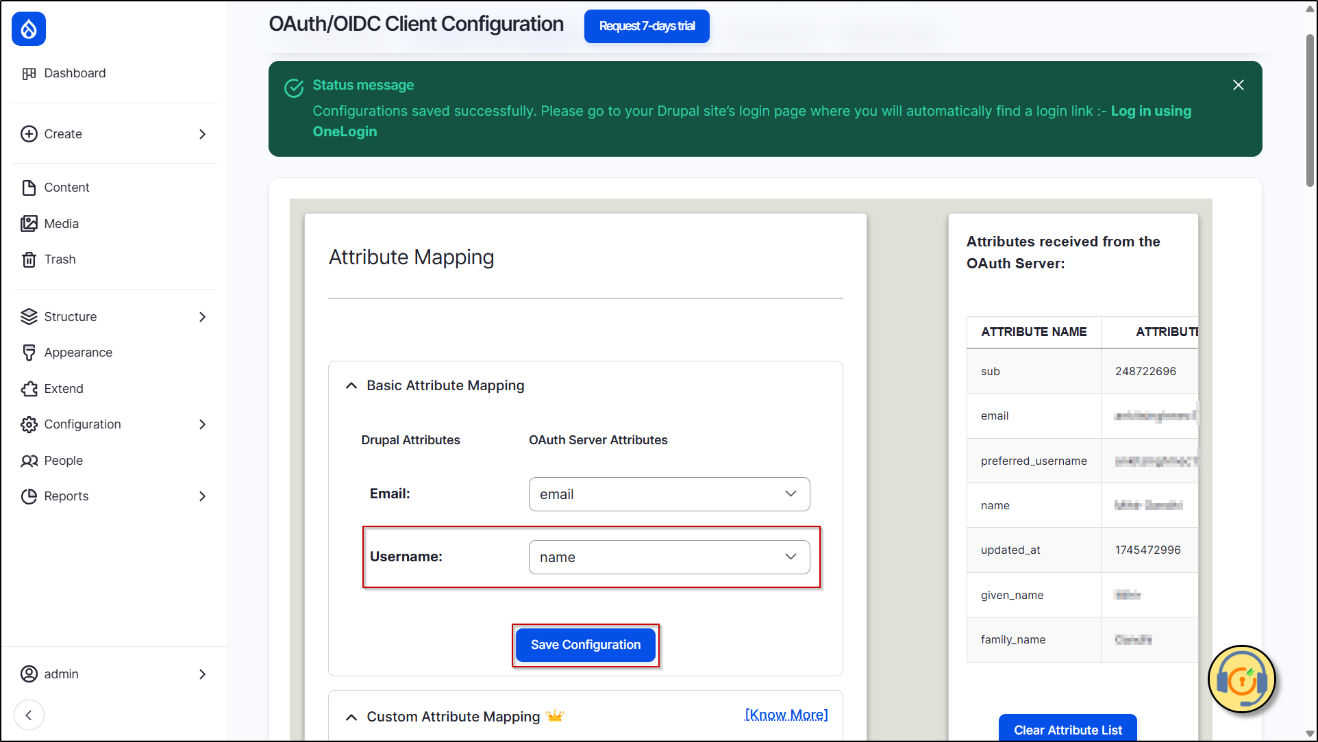 Drupal-OAuth-Client-WHMCS-Select-Username-Attribute-Save-Configuration