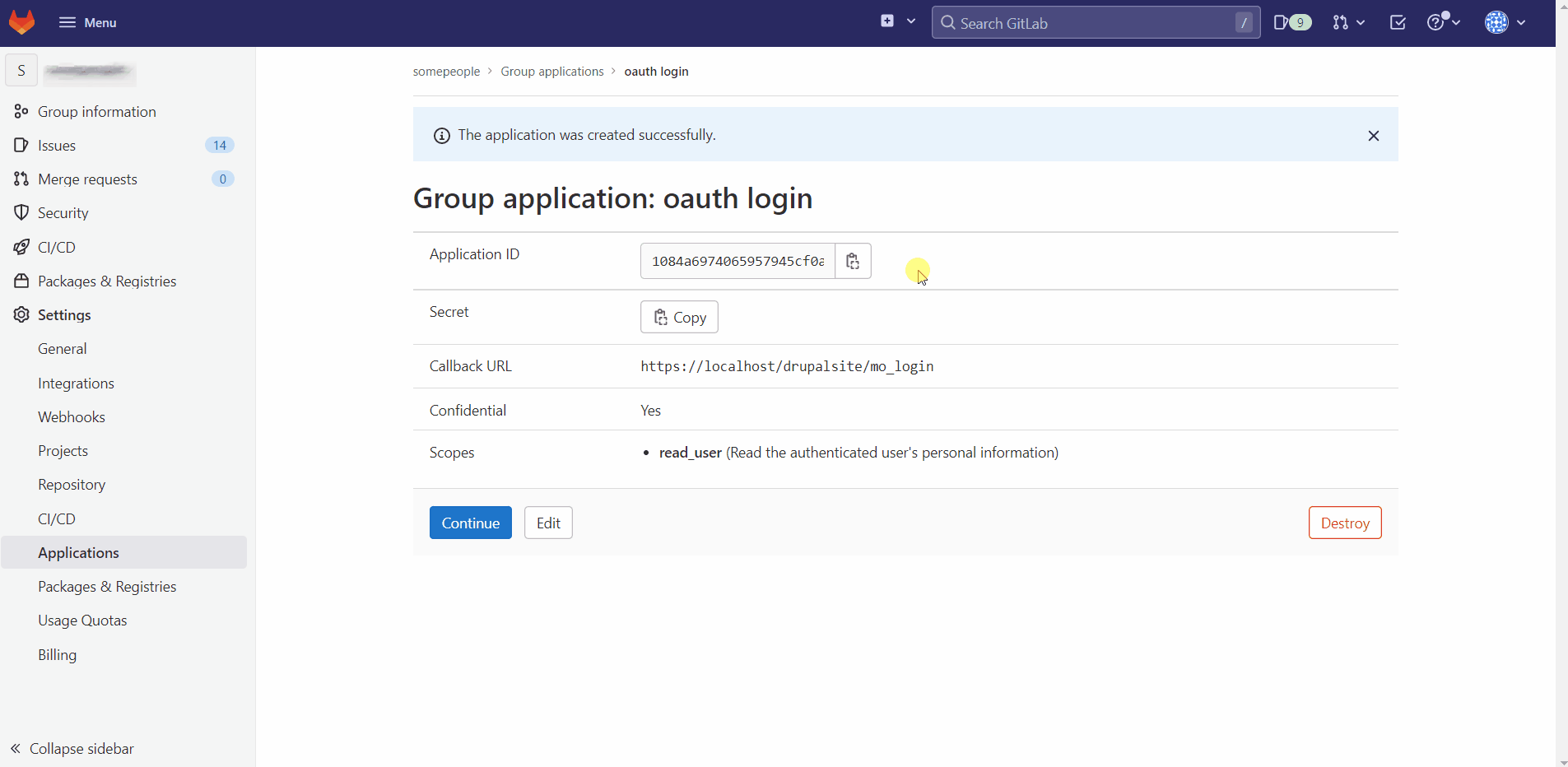 Drupal OAuth Login - Copy Application ID