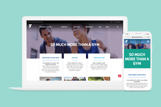 YMCA mockup page on macbook and iphone
