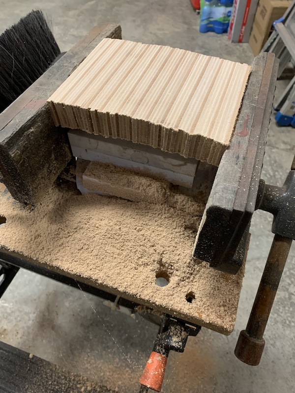 Sanding the stacked leather