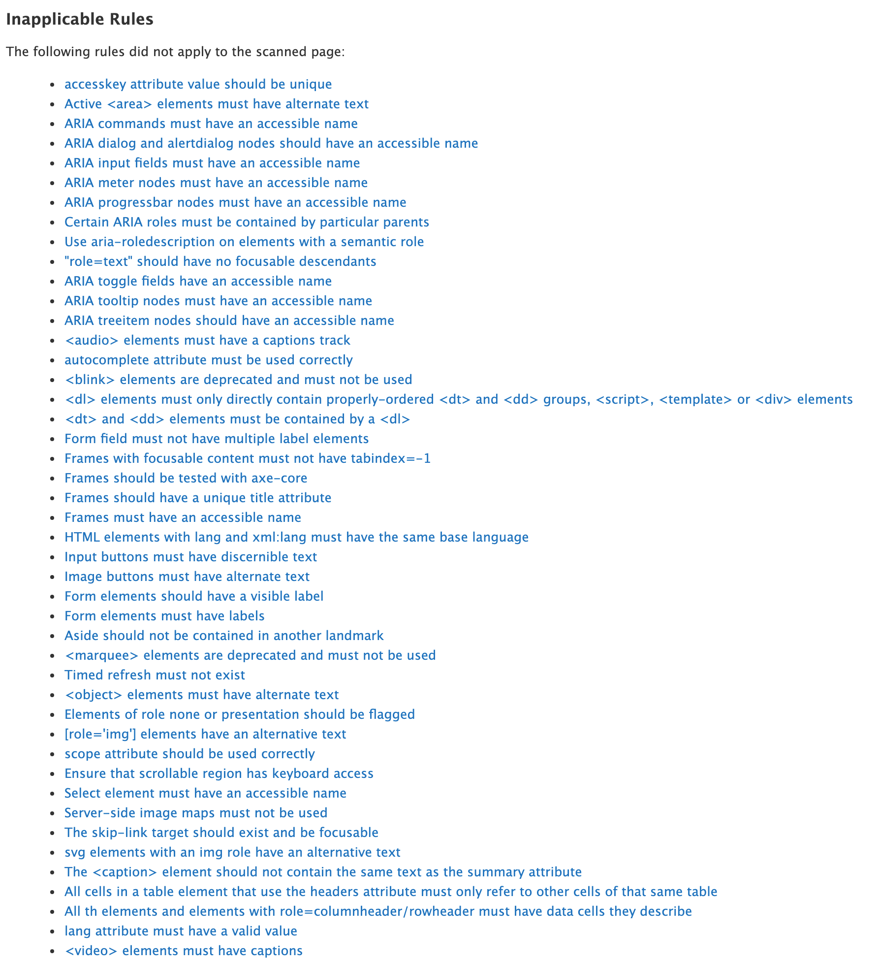 Screenshot illustrating inapplicable rules