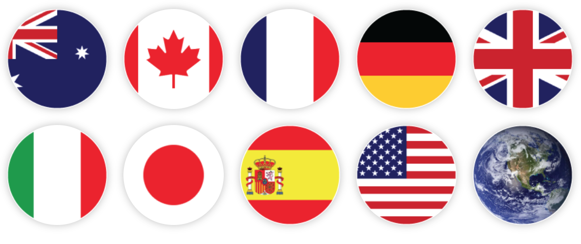 Australia, Canada, France, Spain, Germany, Great Britain, Italy, Japan, and The United States