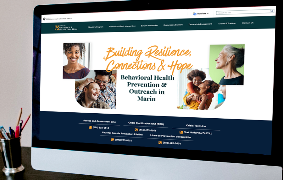 Marin County Behavioral Health and Recovery Services Prevention and Outreach Website