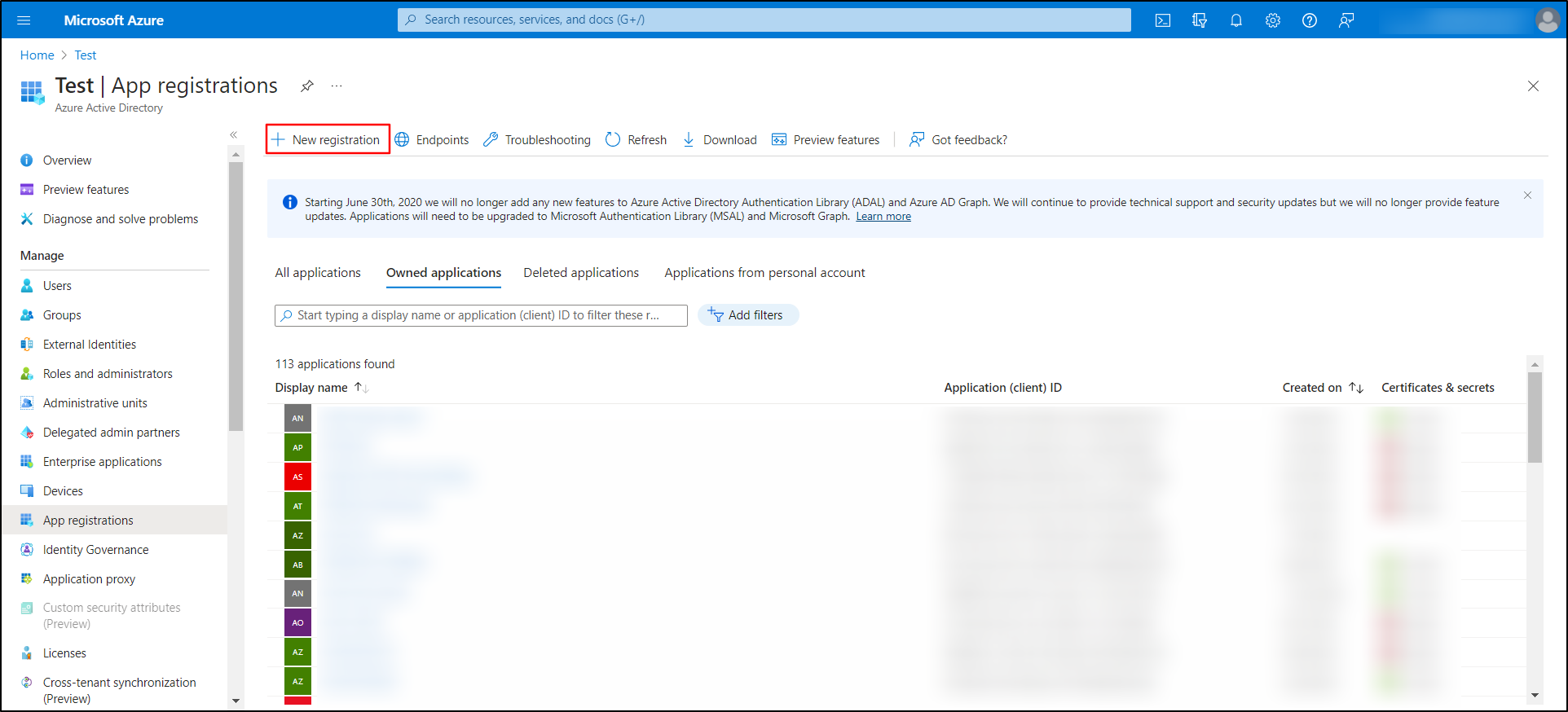 Microsoft Azure as OAuth/OpenID Provider - Click on New registration button