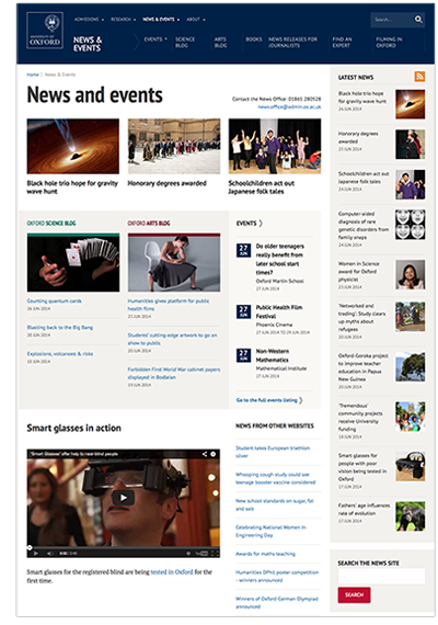 Oxford University news and events page screenshot