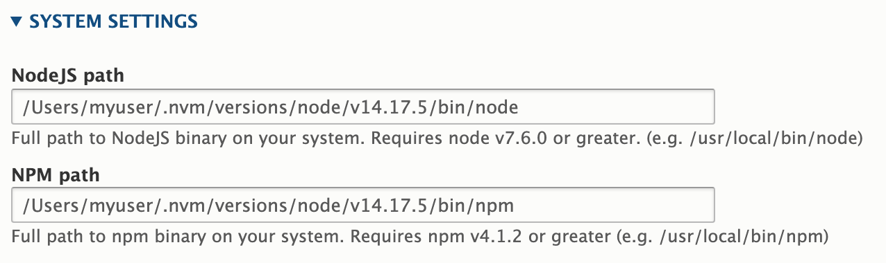 Screenshot showing example node configuration