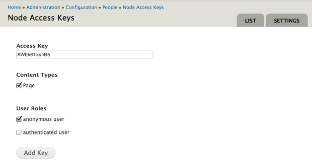 Node Access Key form