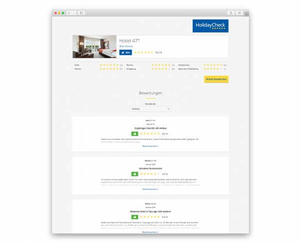 HolidayCheck Partner Widget - display of reviews
