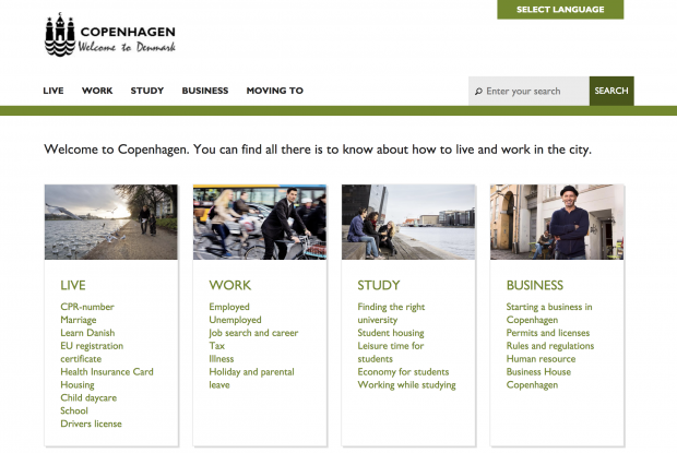 Screenshot of City of Copenhagen homepage