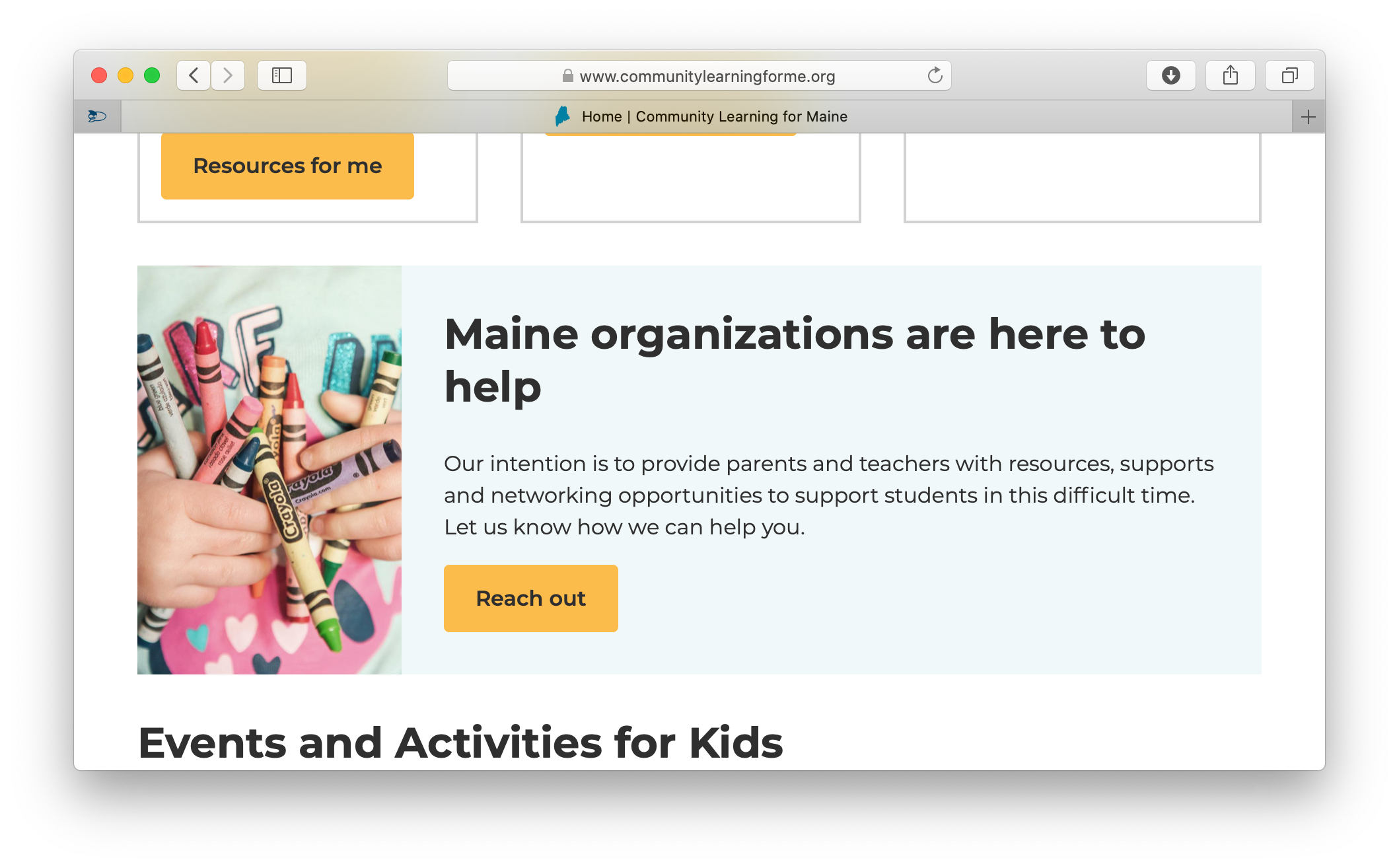 screenshot of website