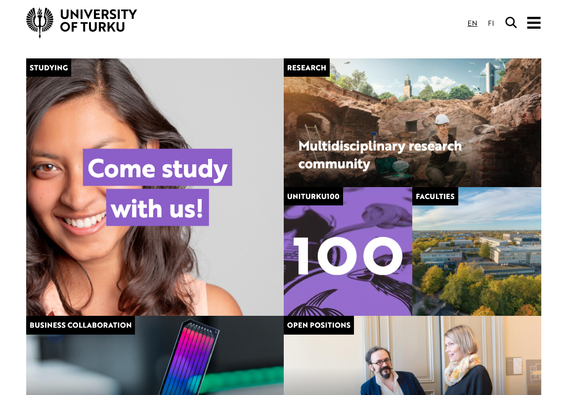 Screenshot of utu.fi