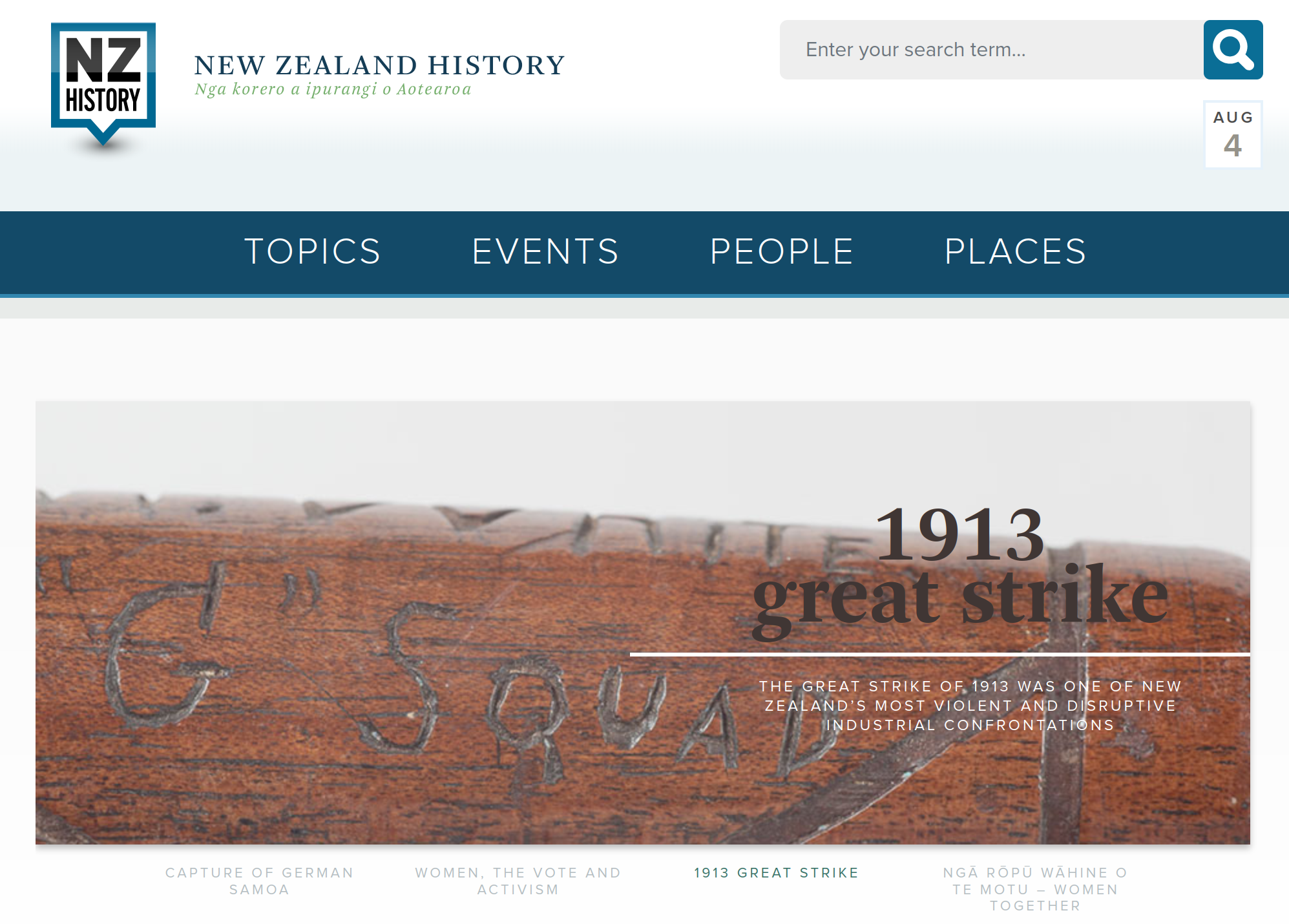 The NZ History website homepage