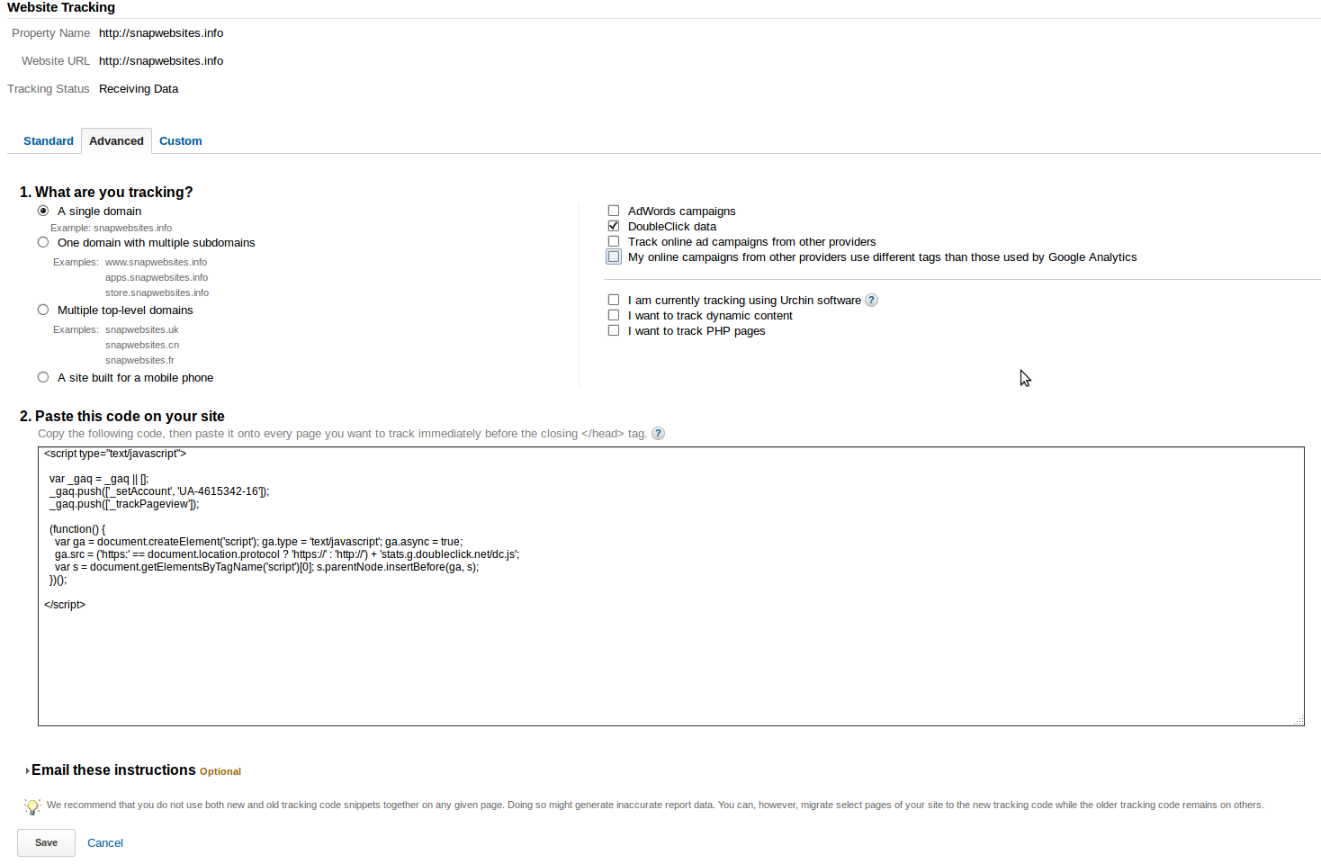 Google Analytics sample screenshot