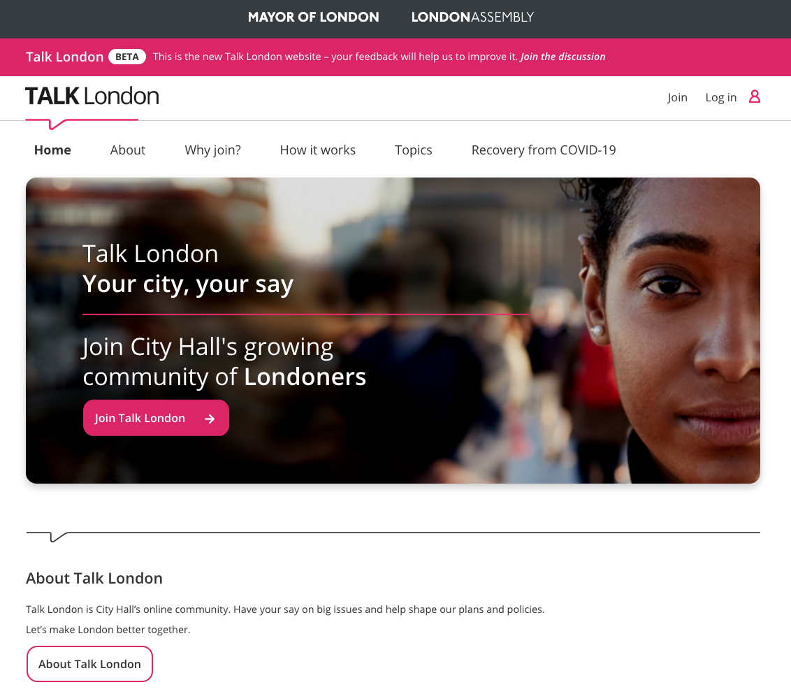 Talk London Homepage