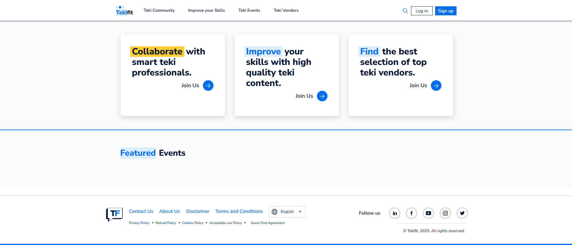 Tekifit homepage interface.