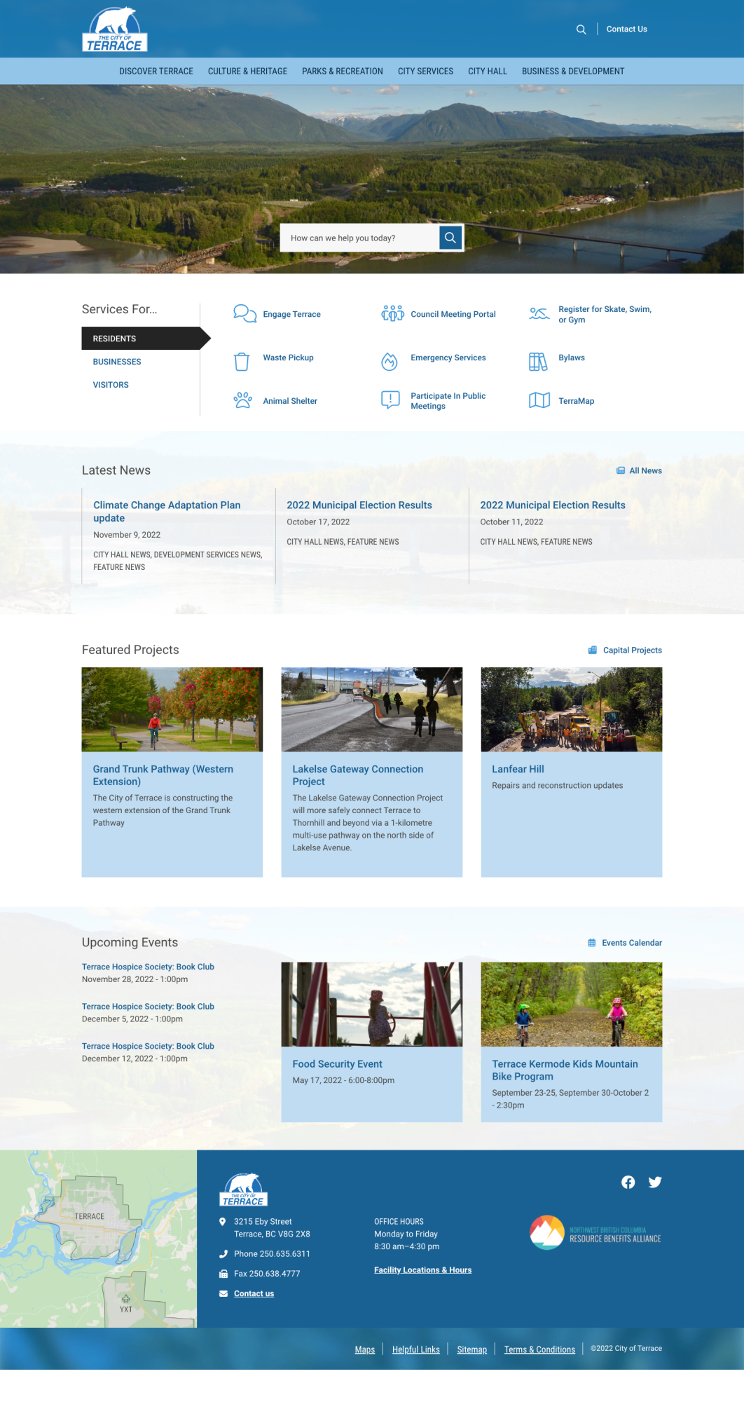 Screenshot of terrace.ca homepage. 