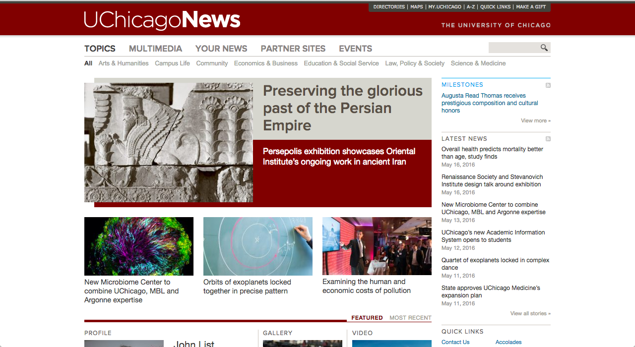 Screenshot of the old UChicago News site