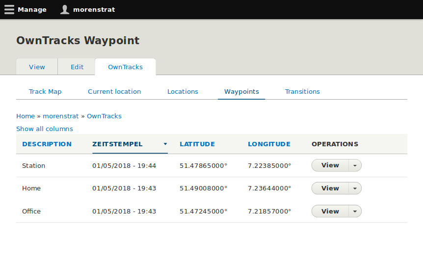 Waypoint Listing