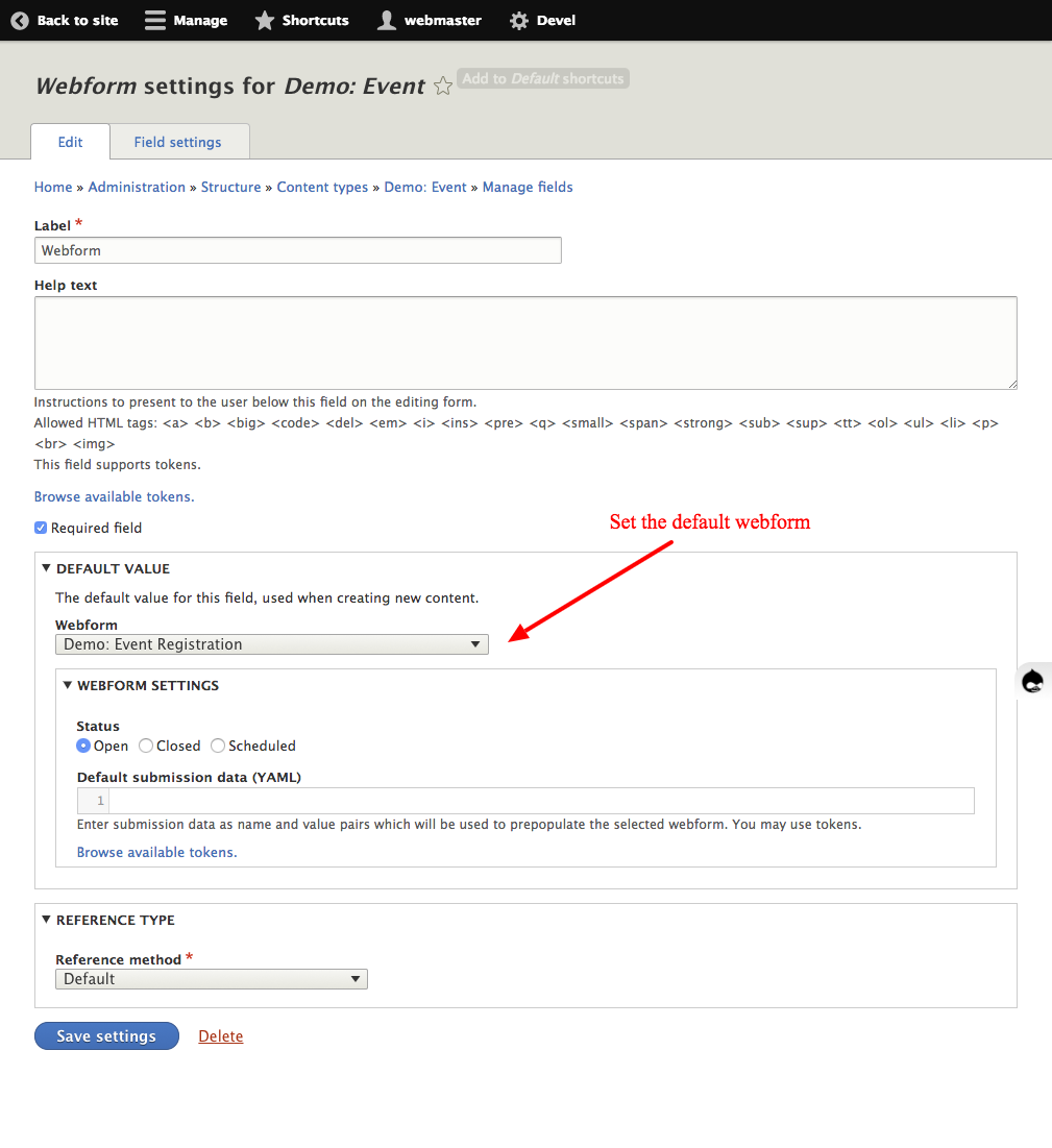 Set default webform value