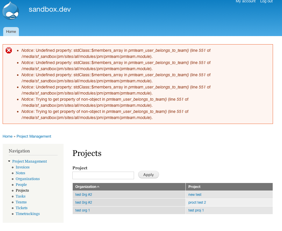 PHP Warnings on Project List View [1985032]