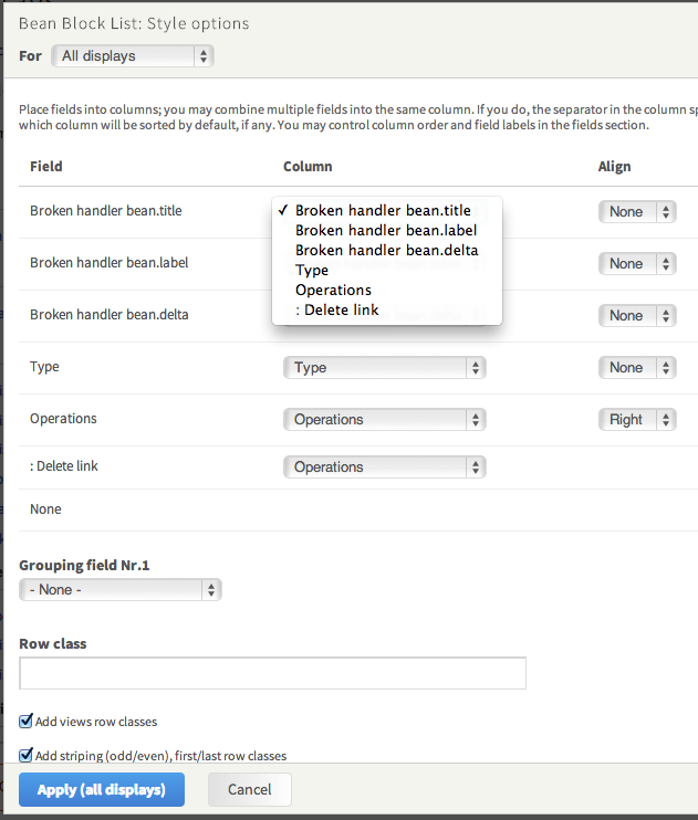 Bean Admin Views provided are throwing errors cannot create views with beans in them using