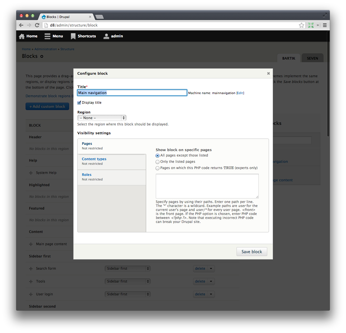 Block add form in a modal
