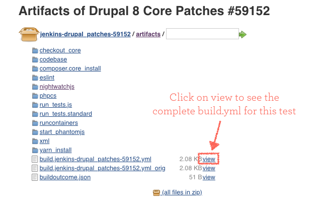 click on 'view' next to the build....yml filename