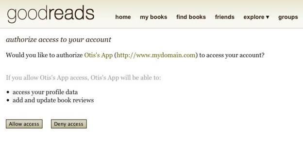 Goodreads OAuth page