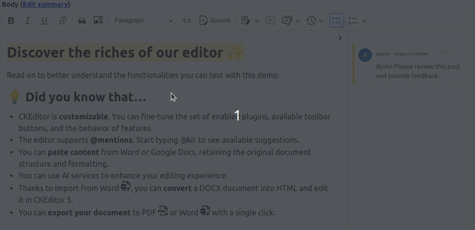 Comments plugin for CKEditor 5 in Drupal