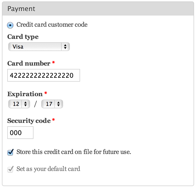 Commerce iATS Credit Card Customer Code Checkout Pane