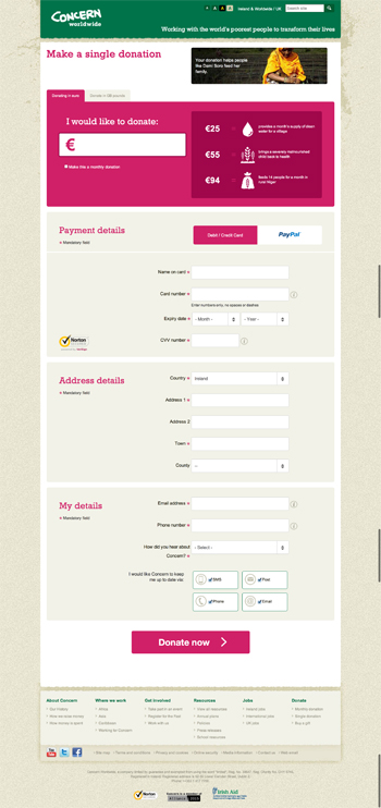 Donation form on concern.net