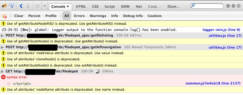 console output