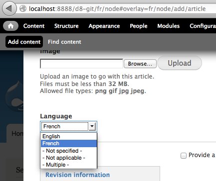 content piece add (node) with drop down