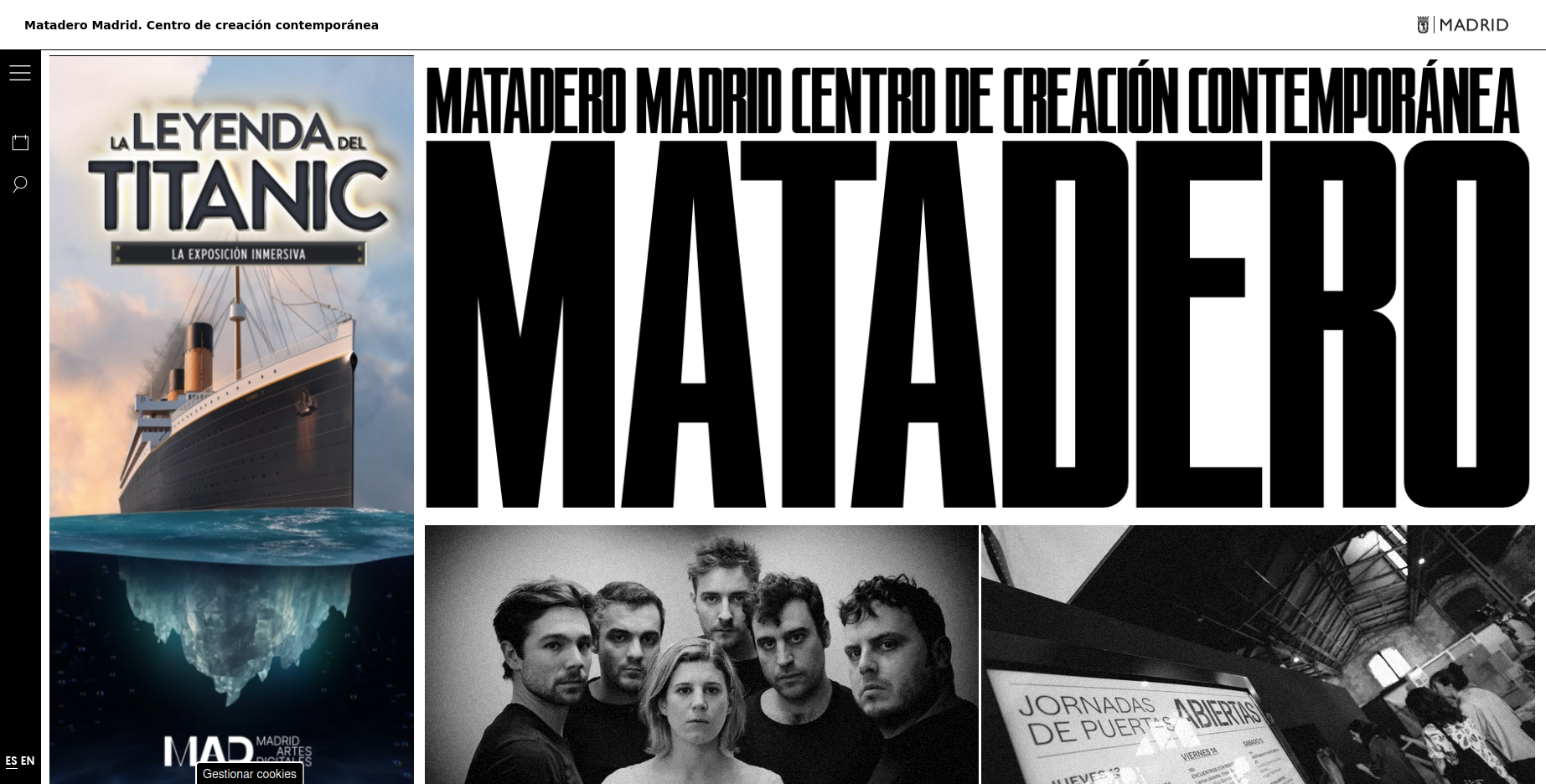 Screenshot of Matadero's website homepage, one of the most important cultural facilities in Madrid