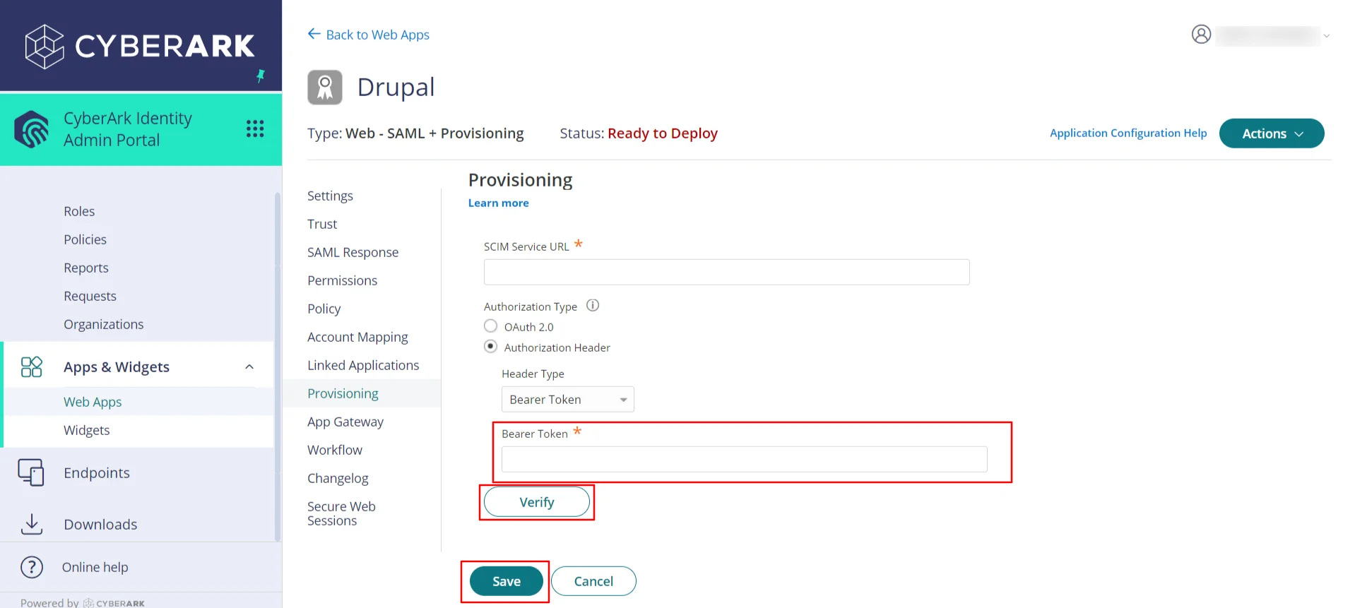 cyberark suer provisioning and sync - select bearer token