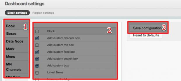 Dashboard boxes settings