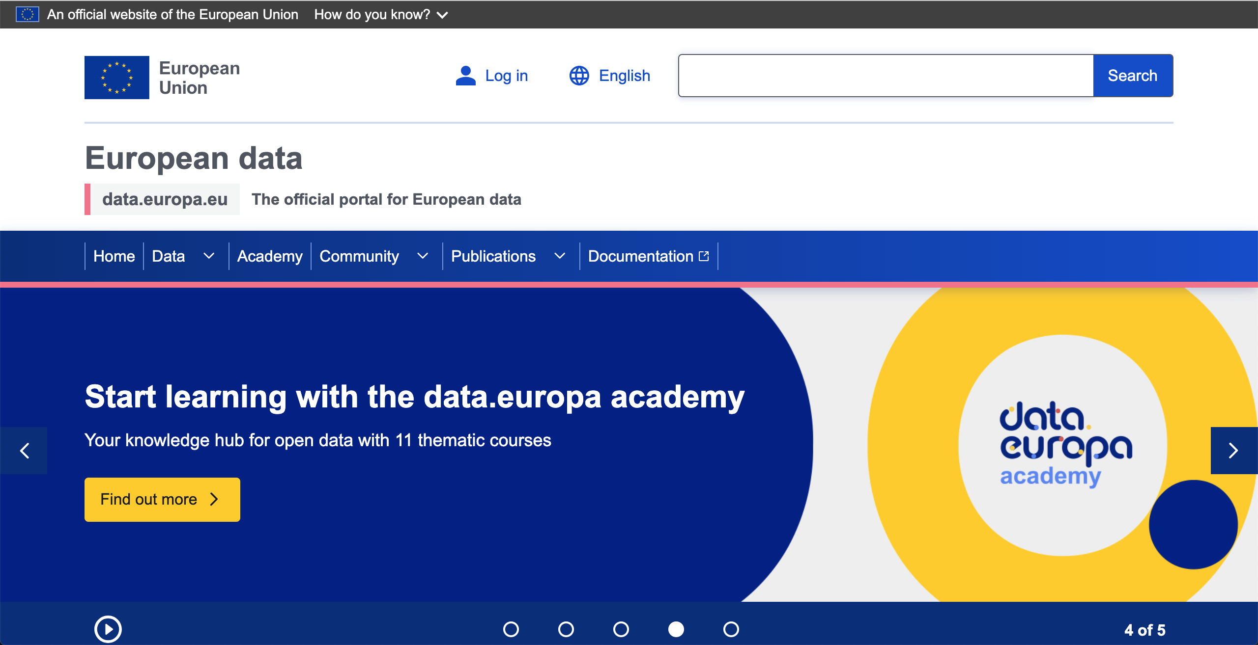 data.europa.eu homepage screenshot