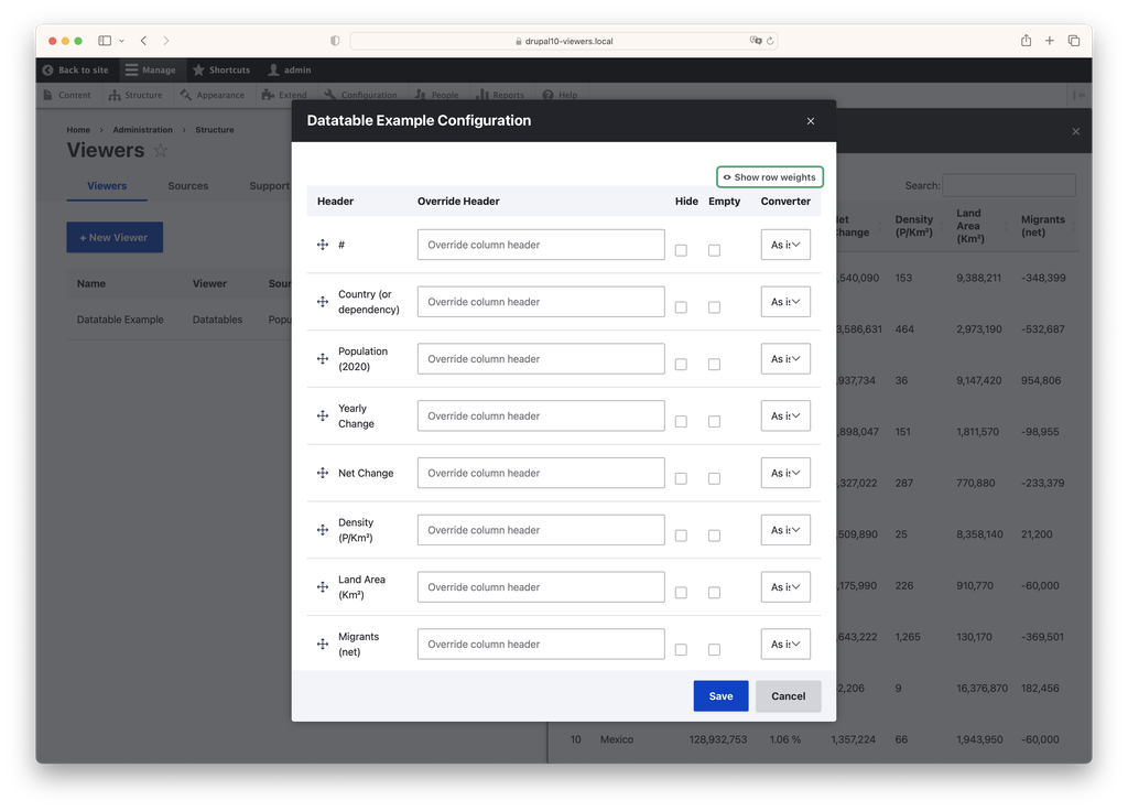  Datatables configuration